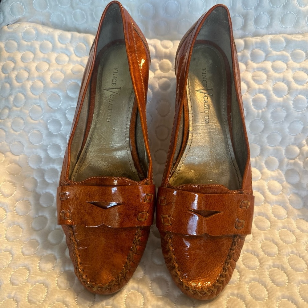 Vince Camuto Orange/Copper Sexy Penny Loafer Kitten Heel Shoe 8B